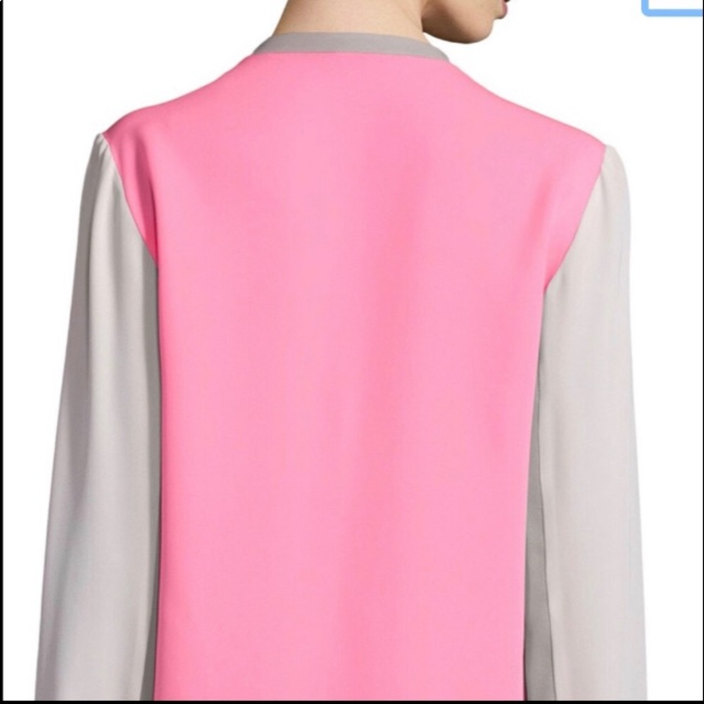 Elie Tahari | Layne Long-Sleeve Colorblock Blouse, Natural/Neon | Sz L